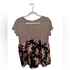 Floral Two-Tone Babydoll Top